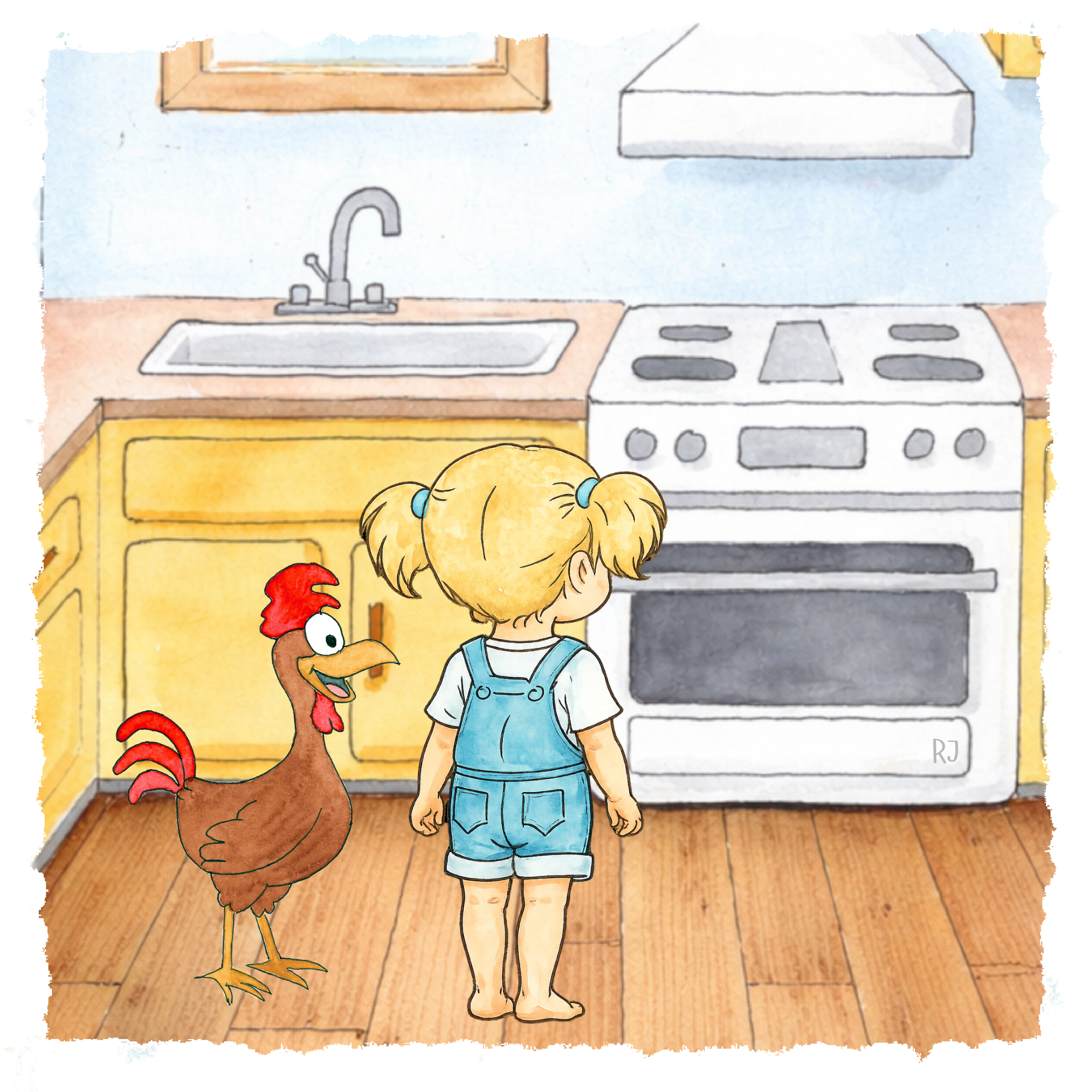 Herbert and Morgan in the farmhouse kitchen.